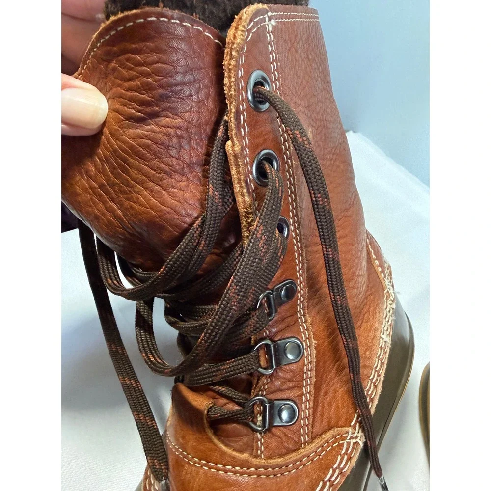 L.L. Bean Brown Leather and Olive Rubber Duck Boots